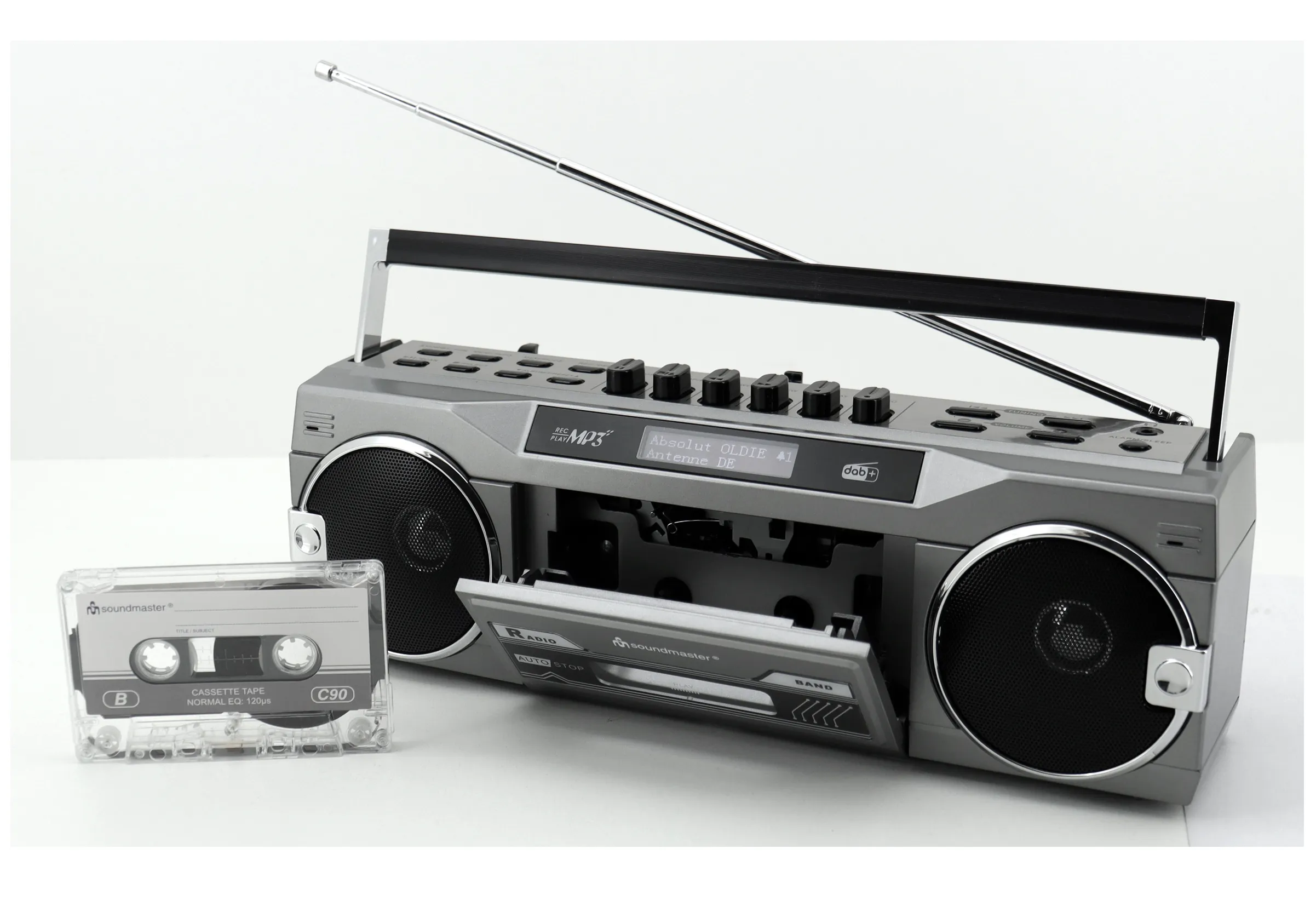 Soundmaster SRR80TI Retro Stereo Radio Cassette Recorder - DAB+, FM, Bluetooth, USB, SD, MP3 - Silver