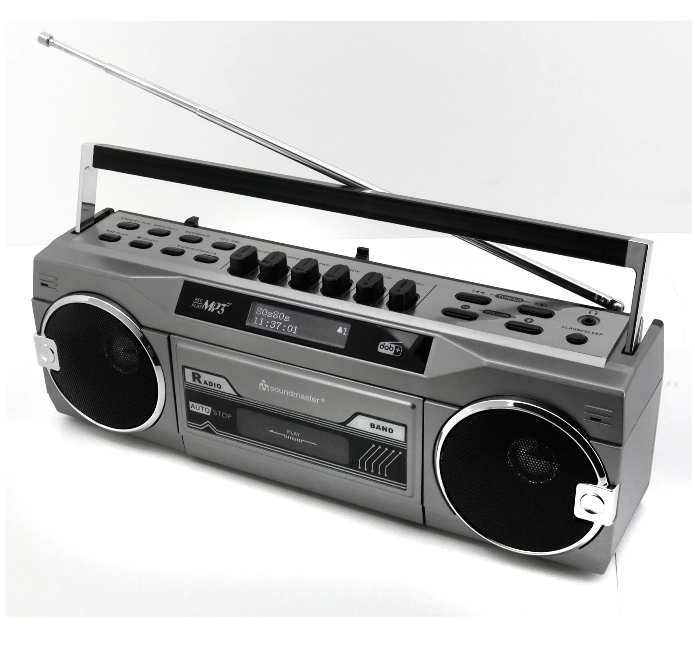 Soundmaster SRR80TI Retro Stereo Radio Cassette Recorder - DAB+, FM, Bluetooth, USB, SD, MP3 - Silver