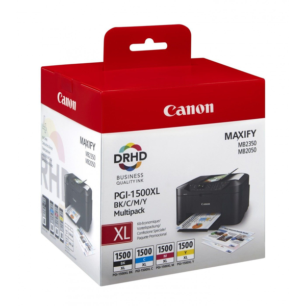 Canon PGI-1500XL C/M/Y/BK Multipack - 4 pakettia - Tuottoisa - musta, keltainen, sinivihre&auml;, magenta - alkuper&auml;inen - mustes&auml;ili&ouml; malleihin MAXIFY MB2050, MB215