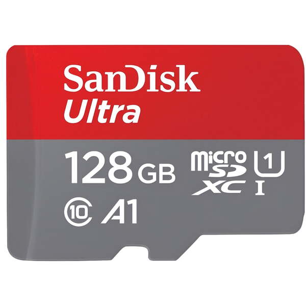SanDisk Ultra 128GB MicroSDXC UHS-I Class 10 V10 A1 card with SD adapter