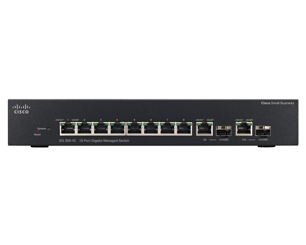 Cisco Small Business SG300-10 - Kytkin - L3 - Hallinnoitu - 8 x 10/100/1000 + 2 x combo Gigabit SFP - ty&ouml;p&ouml;yt&auml;
