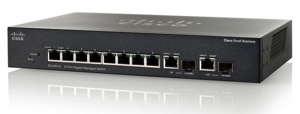 Cisco Small Business SG300-10 - Kytkin - L3 - Hallinnoitu - 8 x 10/100/1000 + 2 x combo Gigabit SFP - ty&ouml;p&ouml;yt&auml;