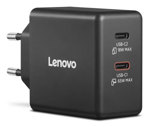 Lenovo Dual USB-C 65W GaN - Str&ouml;madapter, Svart