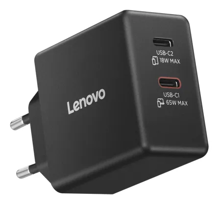 Lenovo Dual USB-C 65W GaN - Str&ouml;madapter, Svart