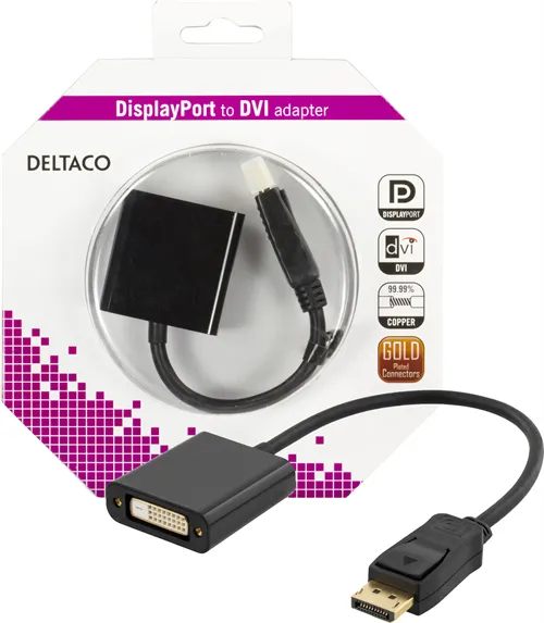 Deltaco DisplayPort till DVI-D singlelink - adapter, 0,2m, M/F, Black