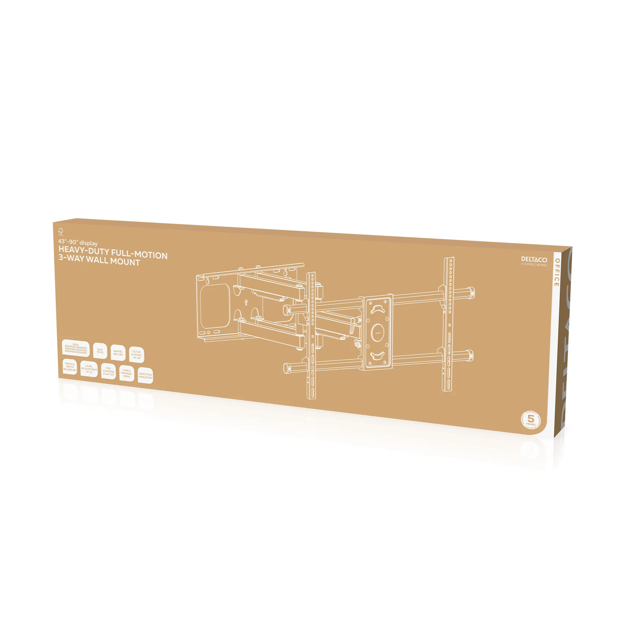 DELTACO Office,Heavy-duty full-motion wall,37-75&quot;,75kg,200x200-800x400