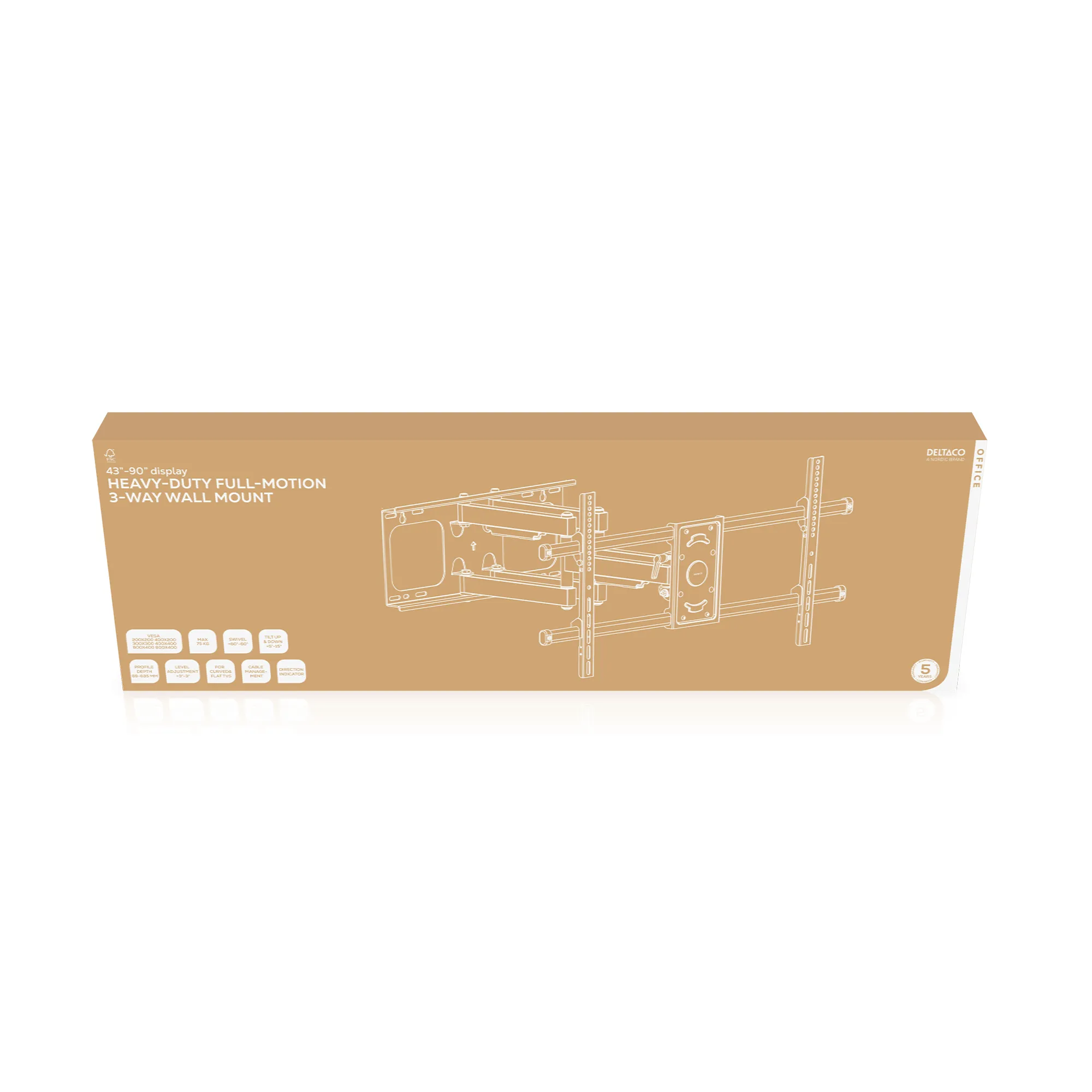 DELTACO Office,Heavy-duty full-motion wall,37-75&quot;,75kg,200x200-800x400