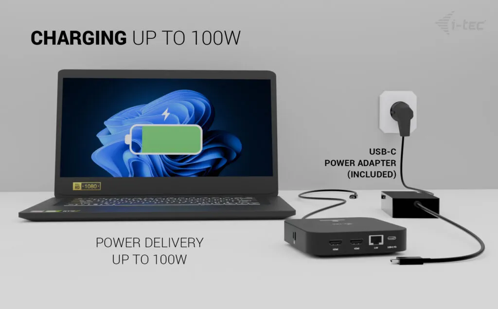 I-TEC USB-C Dual HDMI Docking Station, PD 100W + PSU 100W