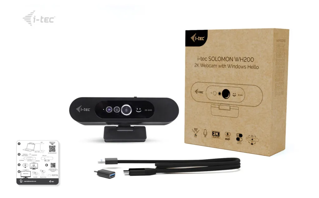 I-tec Solomon WH200 2K Ultra HD, kasvontunnistus, yksityisyyssuoja -webkamera, musta
