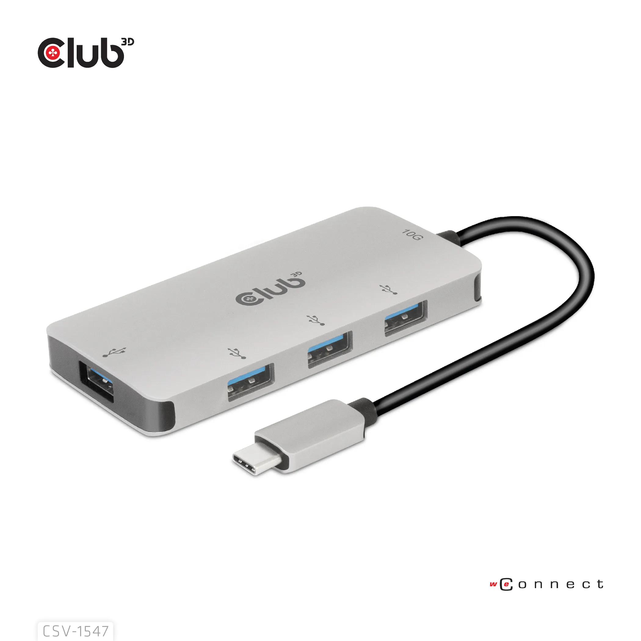 Club 3D 3.1 Gen2 USB-C - 10Gbps 4x USB-A - hub, Grey