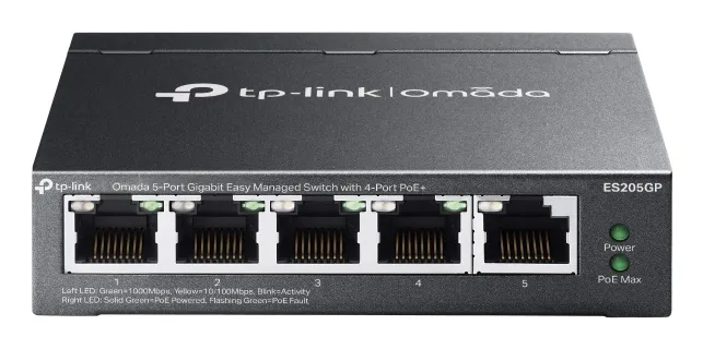 TP-LINK Omada ES205GP - Hallittava Layer 2 PoE+ -kytkin, musta