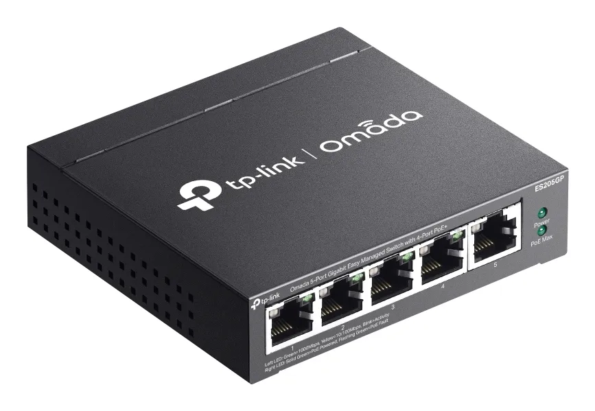 TP-LINK Omada ES205GP - Hallittava Layer 2 PoE+ -kytkin, musta