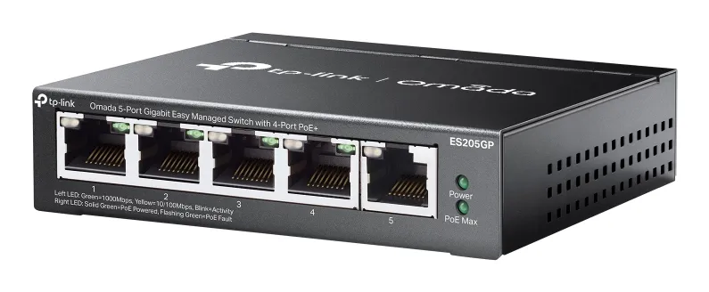 TP-LINK Omada ES205GP - Hallittava Layer 2 PoE+ -kytkin, musta