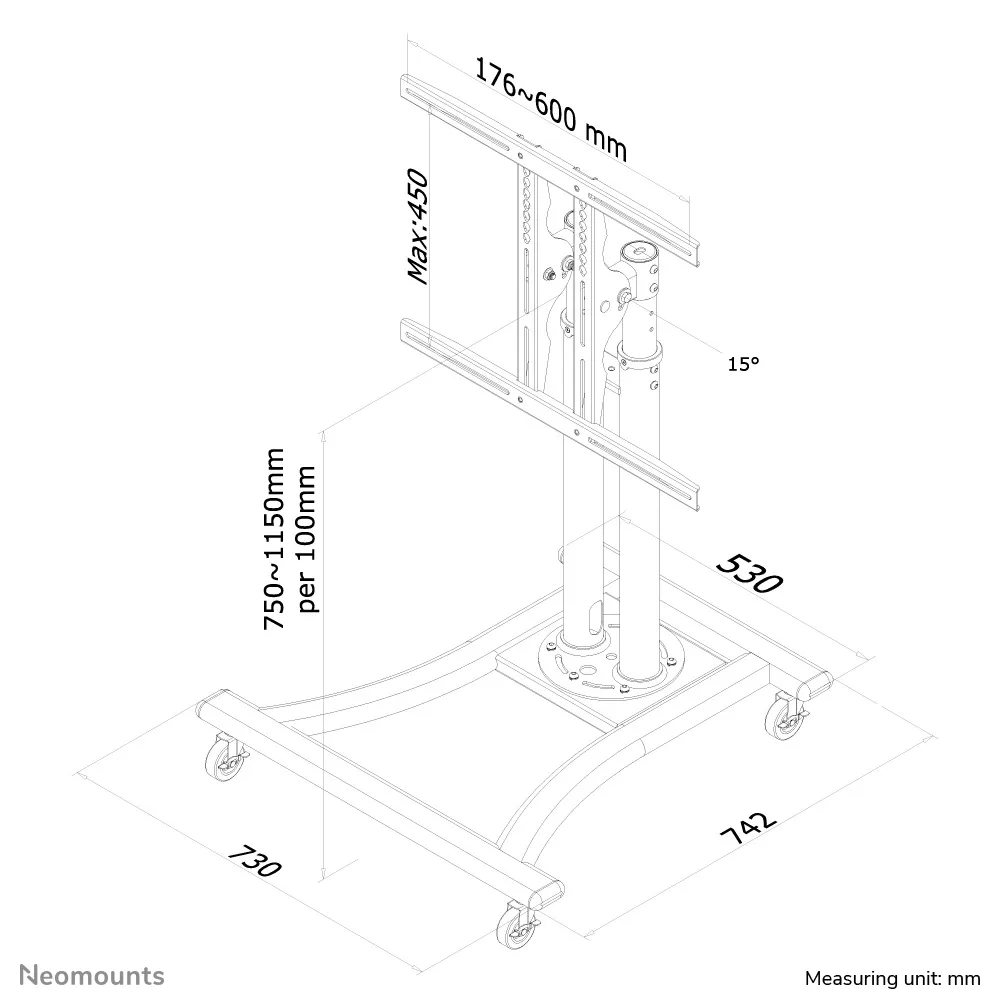 NewStar Mobile Monitor/TV Floor Stand PLASMA-M1200 - Teline tuotteelle plasmapaneeli - hopea -n&auml;yt&ouml;n koko: 27"-60" - lattialla seisova