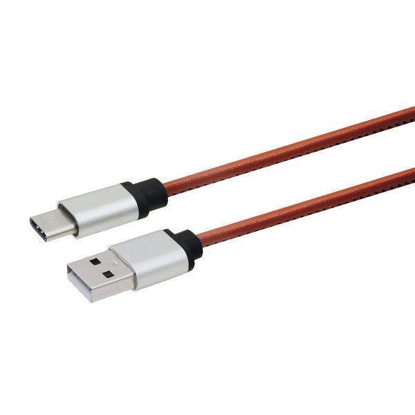 Essentials Leather USB-A - USB-C -kaapeli, 1m, Ruskea