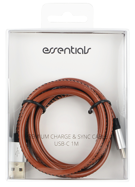 Essentials Leather USB-A - USB-C -kaapeli, 1m, Ruskea