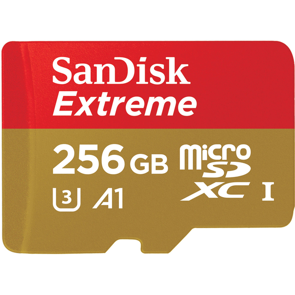 SanDisk 256 GB Extreme, UHS-I Class 10 MicroSDXC-kort + SD adapter