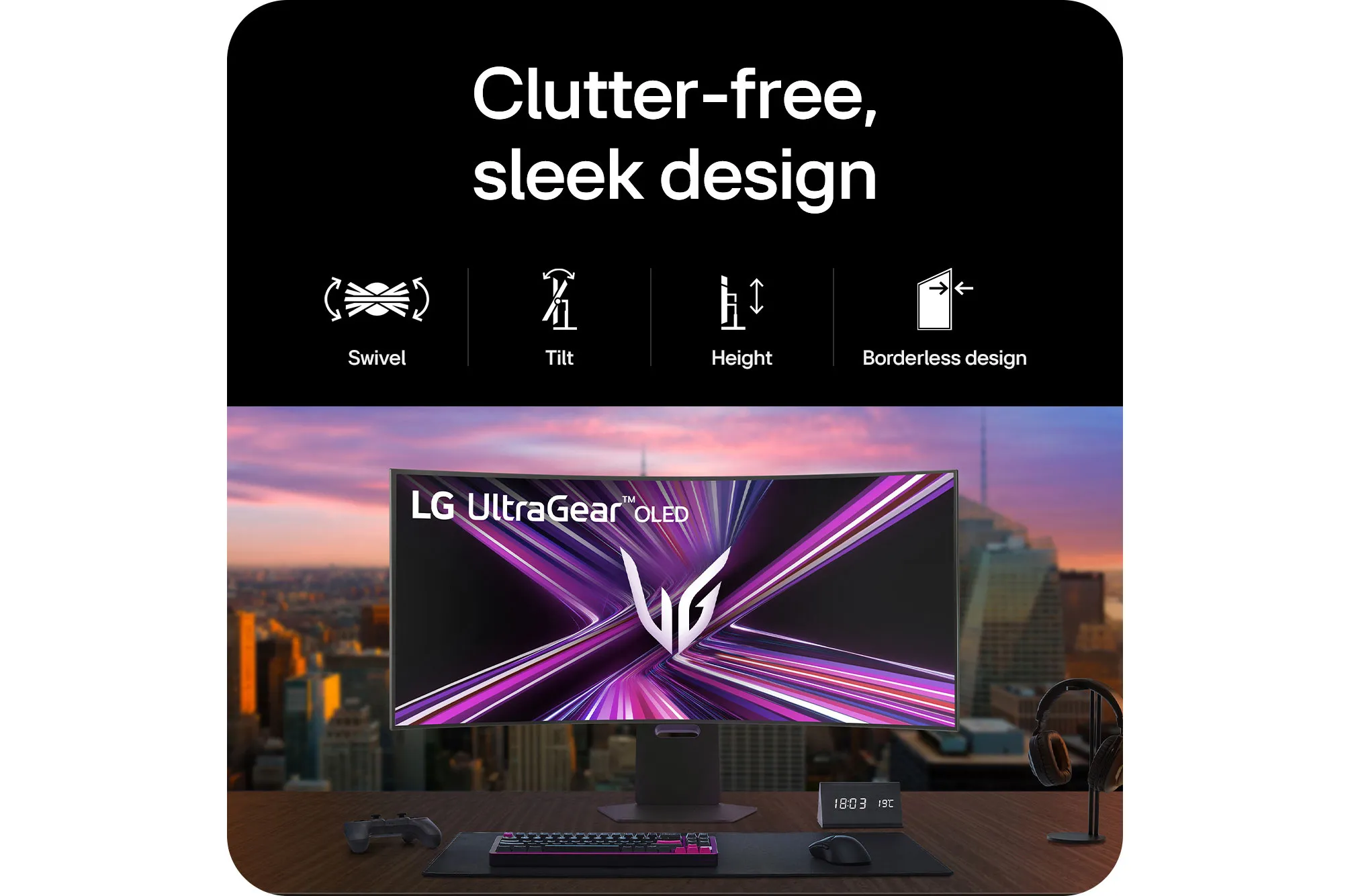 LG UltraGear 45GX950A-B 45" 5120 x 2160, OLED Curved Gaming Monitor with USB-C hub