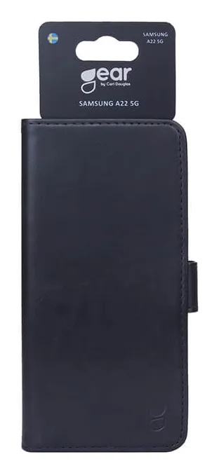 GEAR Wallet, Galaxy A22 5G -lompakkokotelo, Musta