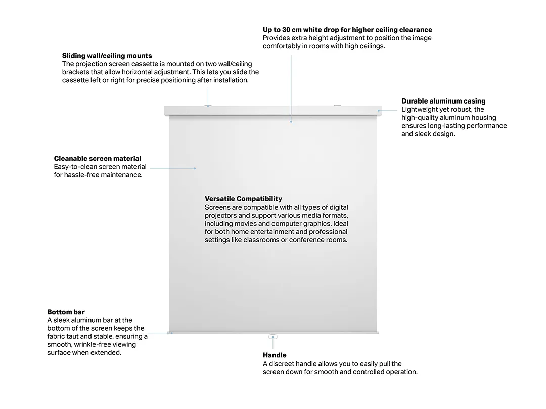 Multibrackets M Manual Self-lock Projection Screen Deluxe - Heijastusn&auml;ytt&ouml; - kattoon asennettava - 112 tuuma (284 cm) - 1:1 - Matte White - valkoinen