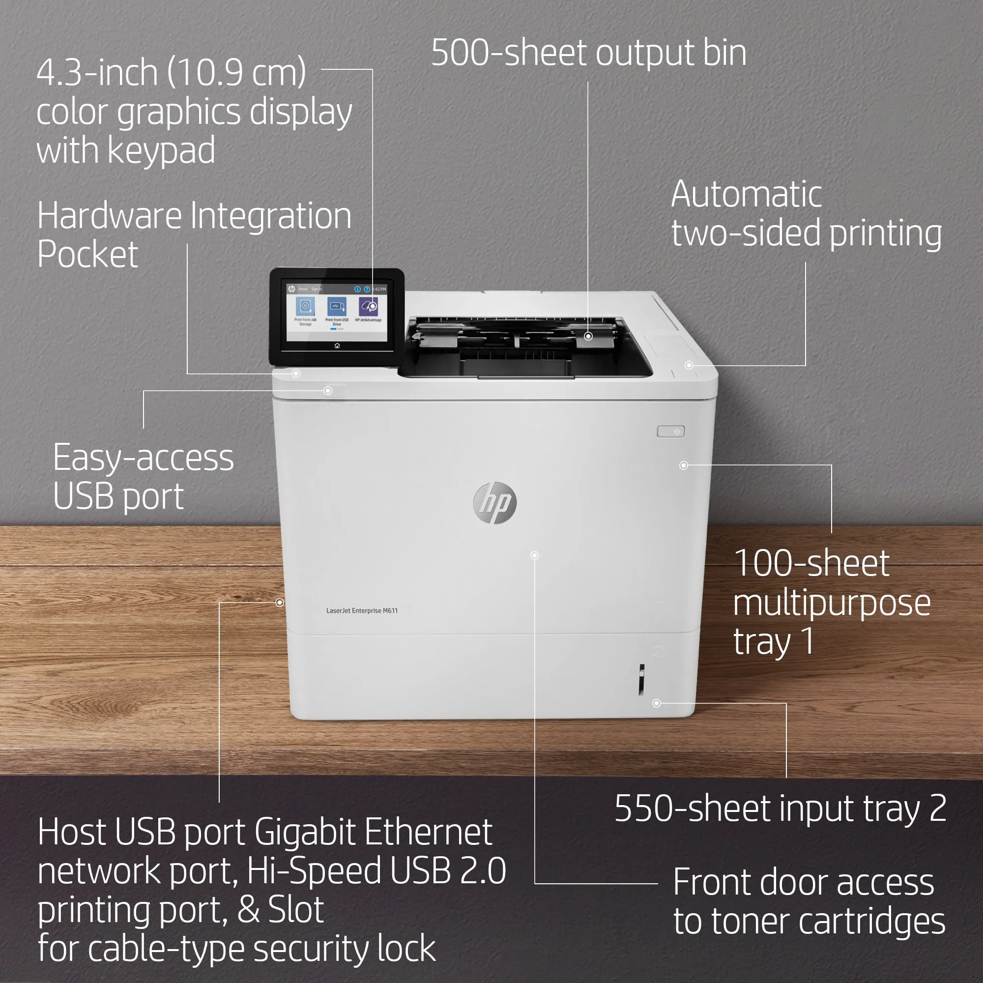 HP LaserJet Enterprise M611dn - Tulostin - yksiv&auml;rinen - Dupleksi - laser - A4/Legal - 1200 x 1200 pistett&auml;/tuuma - jopa 61 sivua/min - kapasiteetti: 650 arkkia