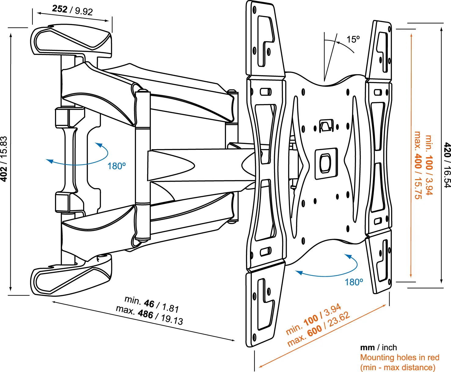 Vogel's BASE 45L Sein&auml;teline Turn 180&deg;, 40-65"