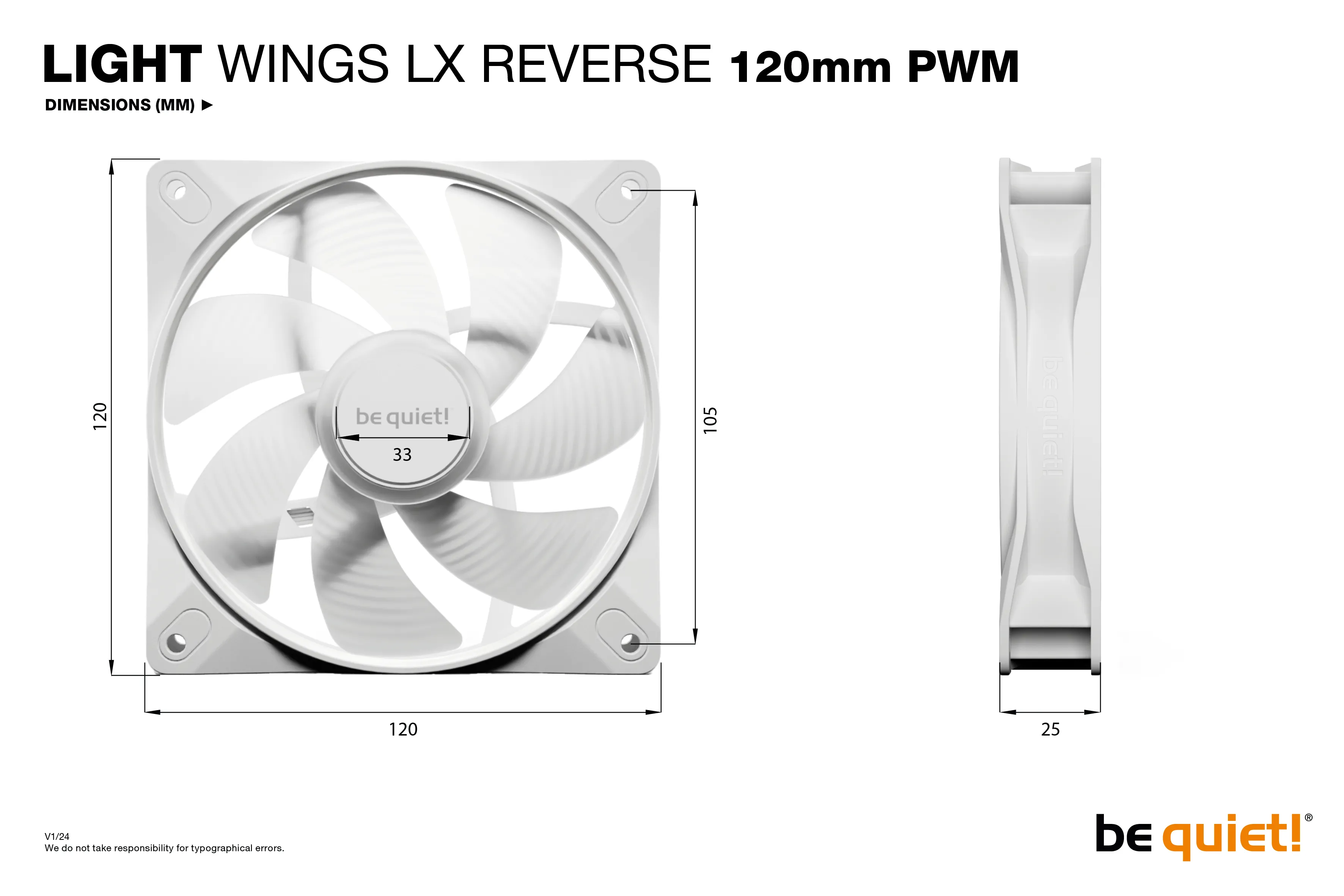 be quiet! LIGHT WINGS LX Reverse PWM ARGB -tuuletin, 120 mm, valkoinen