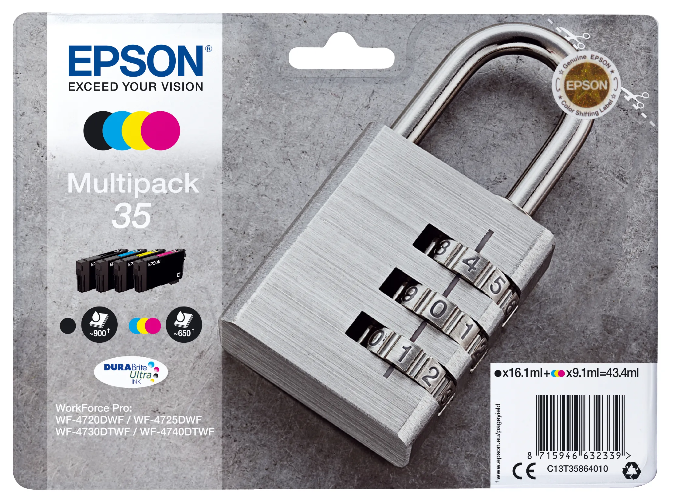 Epson 35-mustekasettipakkaus, moniv&auml;rinen, 4 kpl