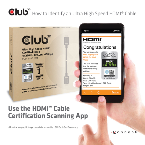 Club 3D Ultra High Speed 2.1 HDMI - cable, Black, 3m