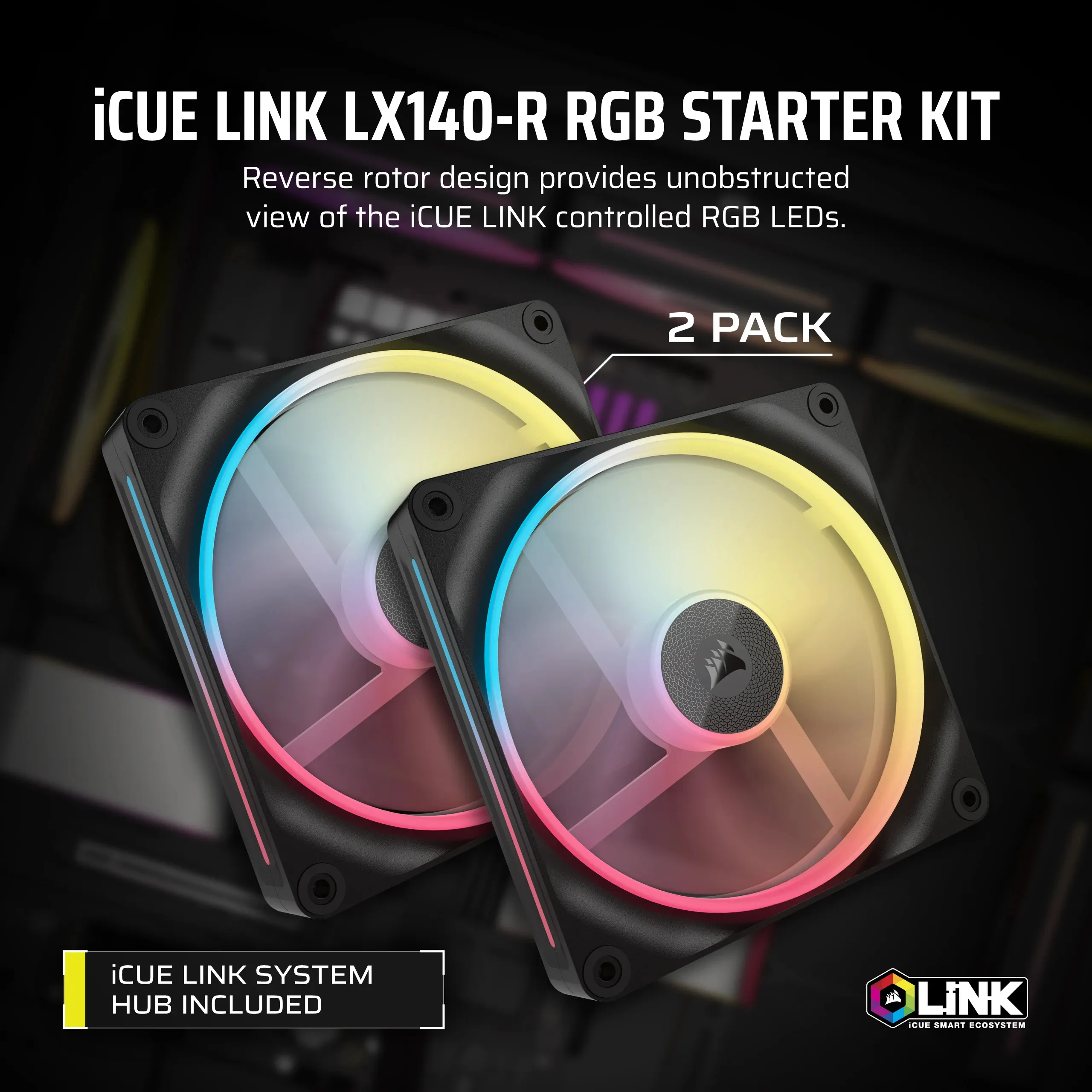 CORSAIR iCUE LINK LX140-R RGB, 140mm, Black, 2-pack