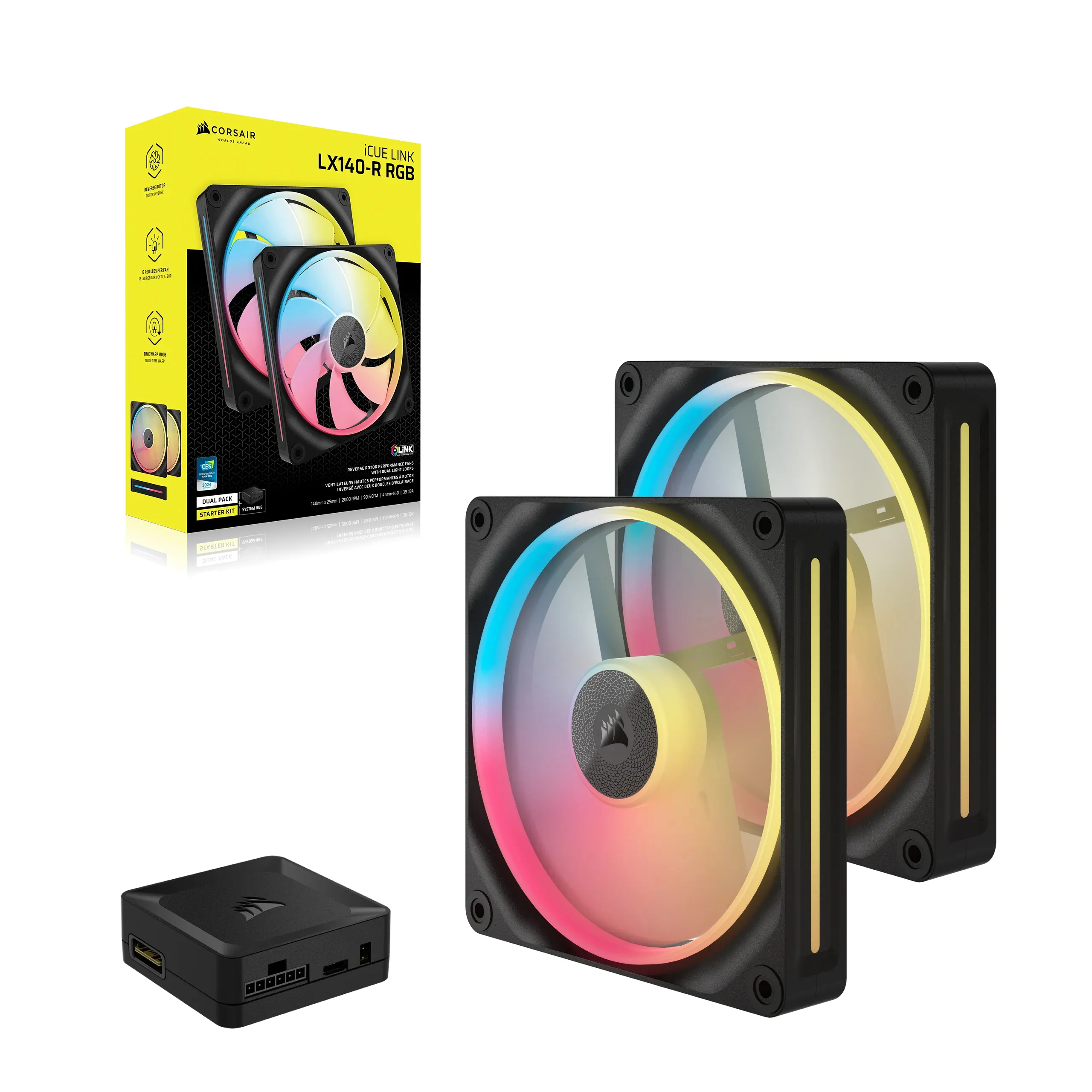 CORSAIR iCUE LINK LX140-R RGB, 140mm, Black, 2-pack