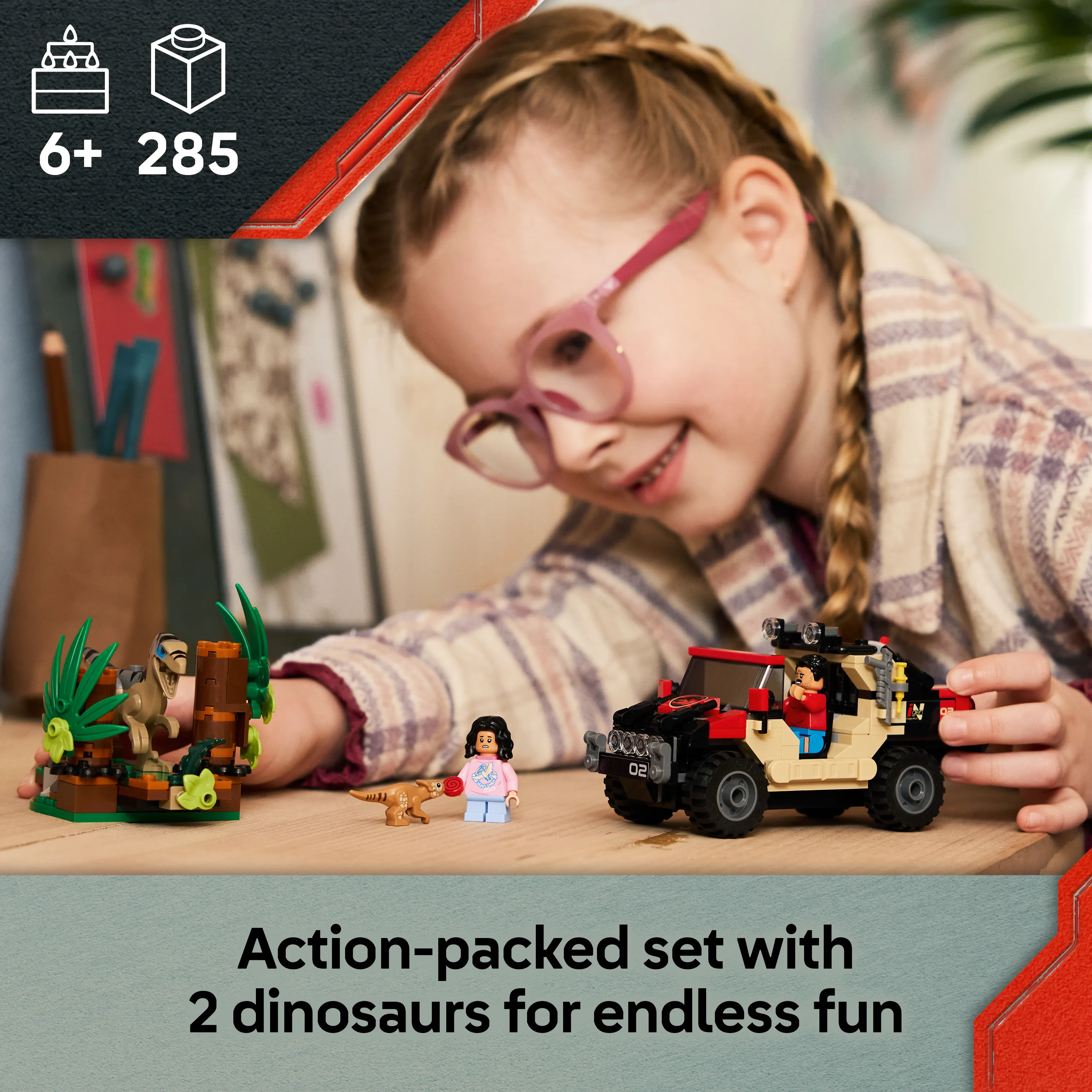 LEGO Jurassic World Raptor ja pako maastoautolla 76972