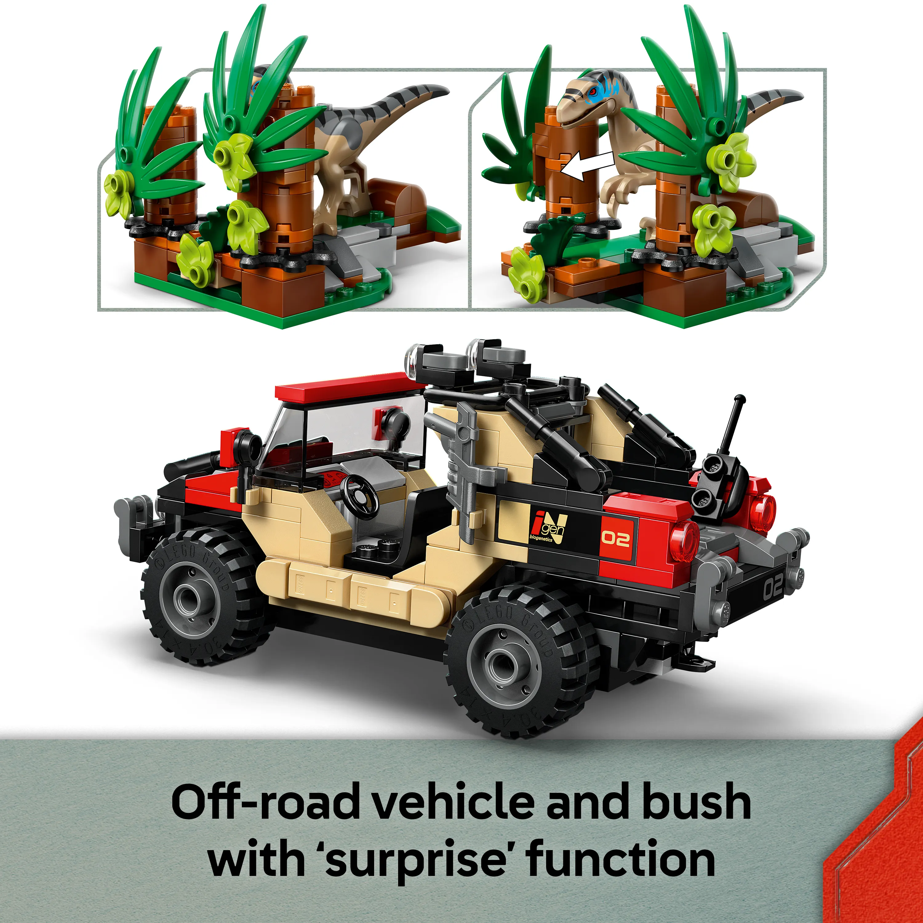 LEGO Jurassic World Raptor ja pako maastoautolla 76972