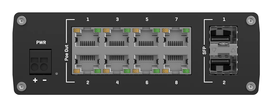 Teltonika TSW200 - Teollisuustason hallitsematon Gigabit Ethernet Power over Ethernet Plus -kytkin, Musta