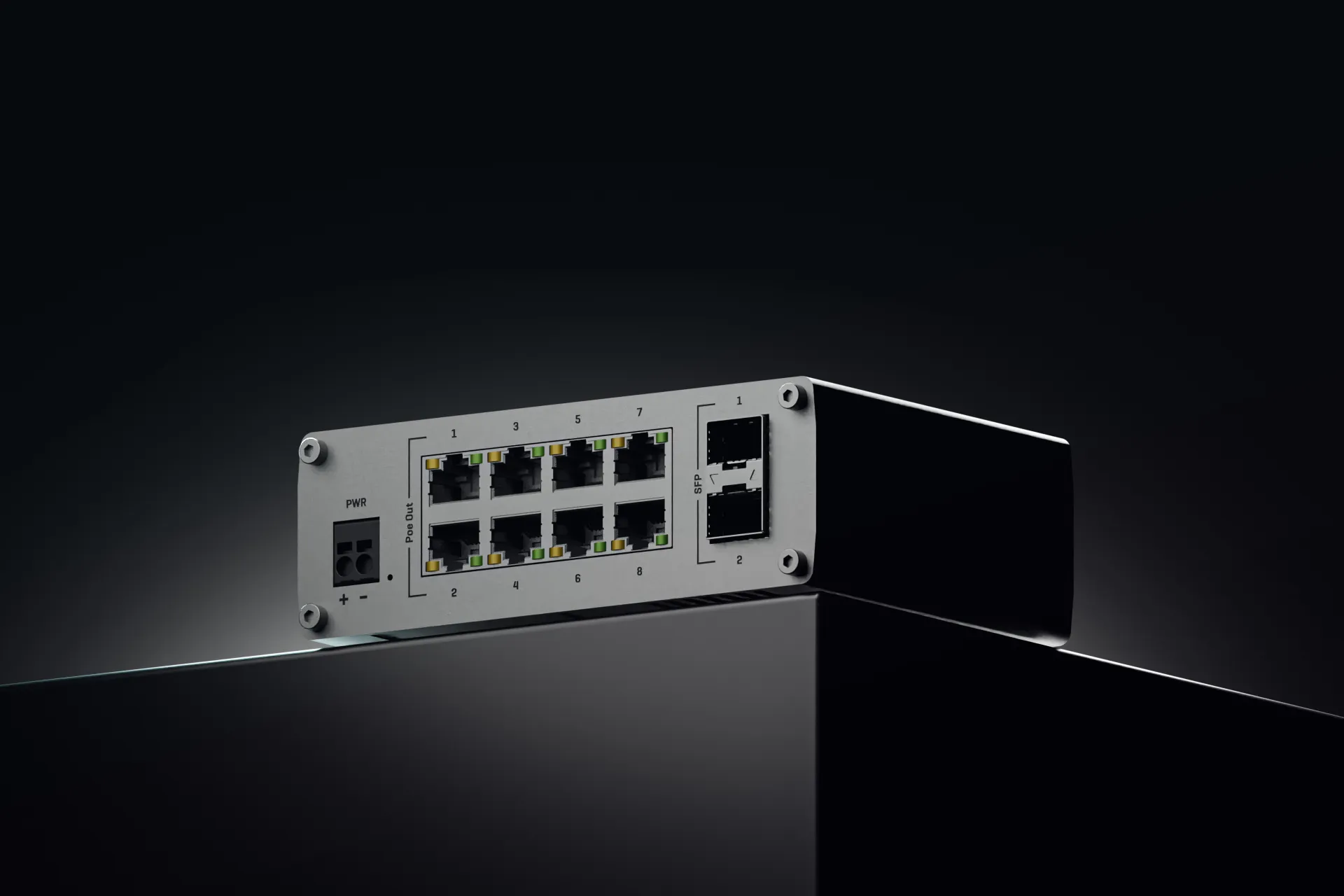 Teltonika TSW200 - Teollisuustason hallitsematon Gigabit Ethernet Power over Ethernet Plus -kytkin, Musta