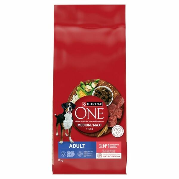 Purina One Adult Medium/Maxi Rich in Beef with Rice, Torrfoder f&ouml;r hund, 12 kg