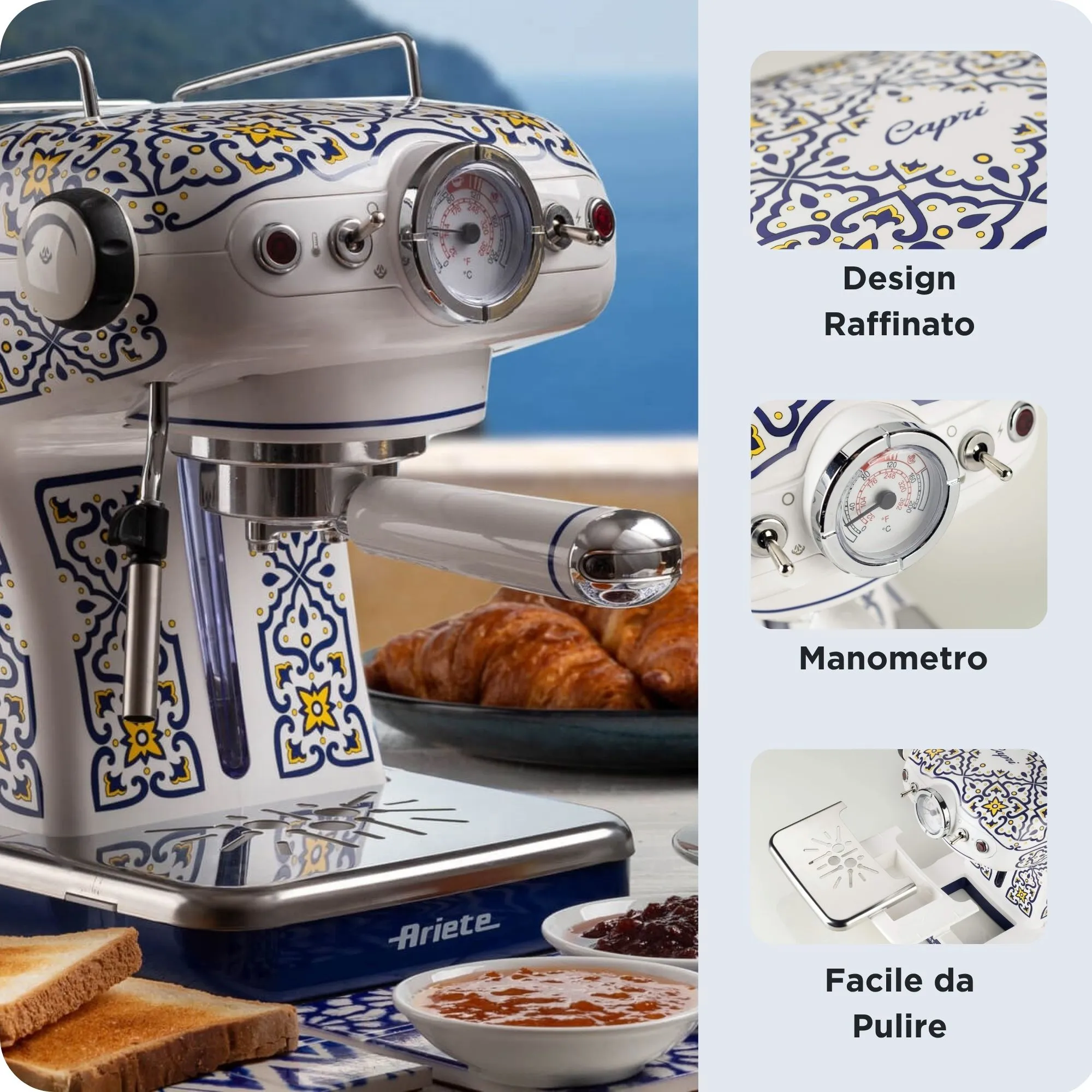 Ariete Capri 1389 espressomaskin, vit och ljusbl&aring;