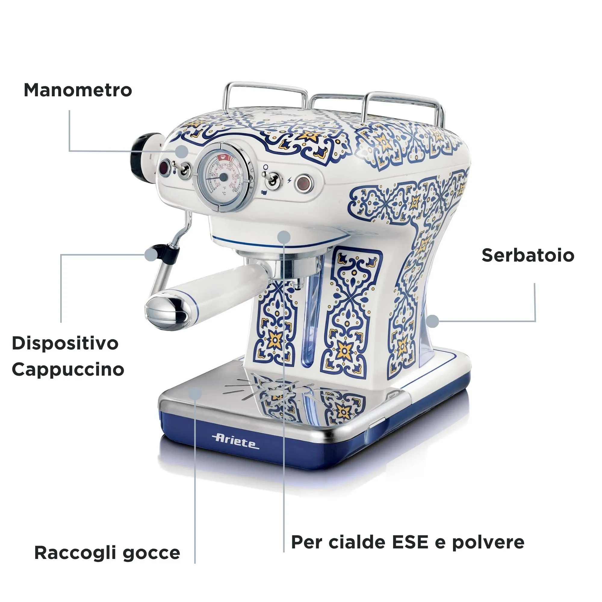 Ariete Capri 1389 espressomaskin, vit och ljusbl&aring;