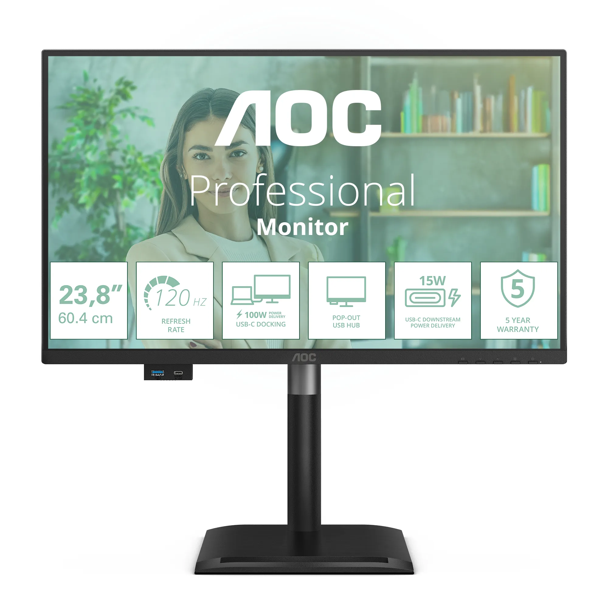 AOC 24P4CV 23.8" Full HD, IPS -n&auml;ytt&ouml;, USB-C hub