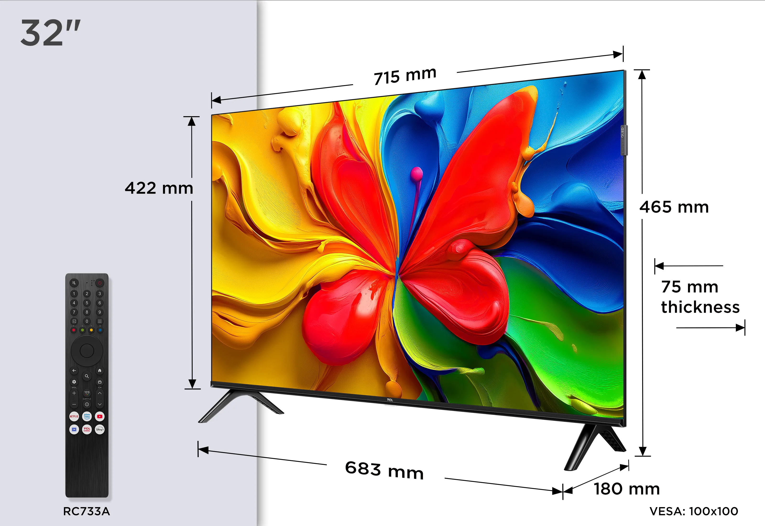 TCL 32V4C 32" HD Ready QLED Android TV, 60Hz, HDR10, HLG