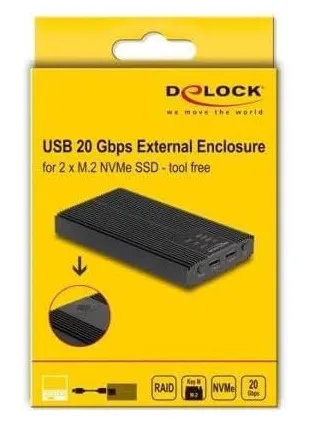 DeLock USB 3.2 Gen (2x2) 2x M.2 SSD - enclosure, Black