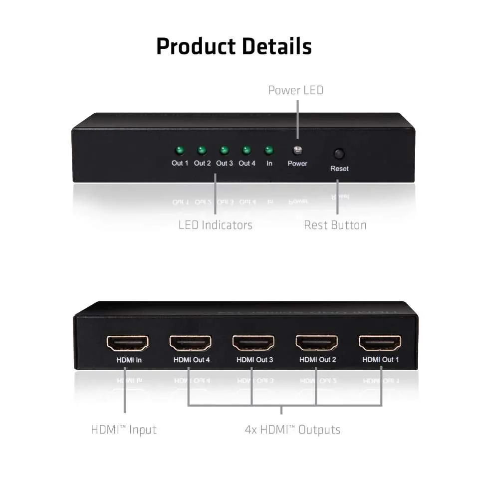 Club 3D 1 - 4 HDMI 2.0 -jakaja, 4K60Hz, Musta