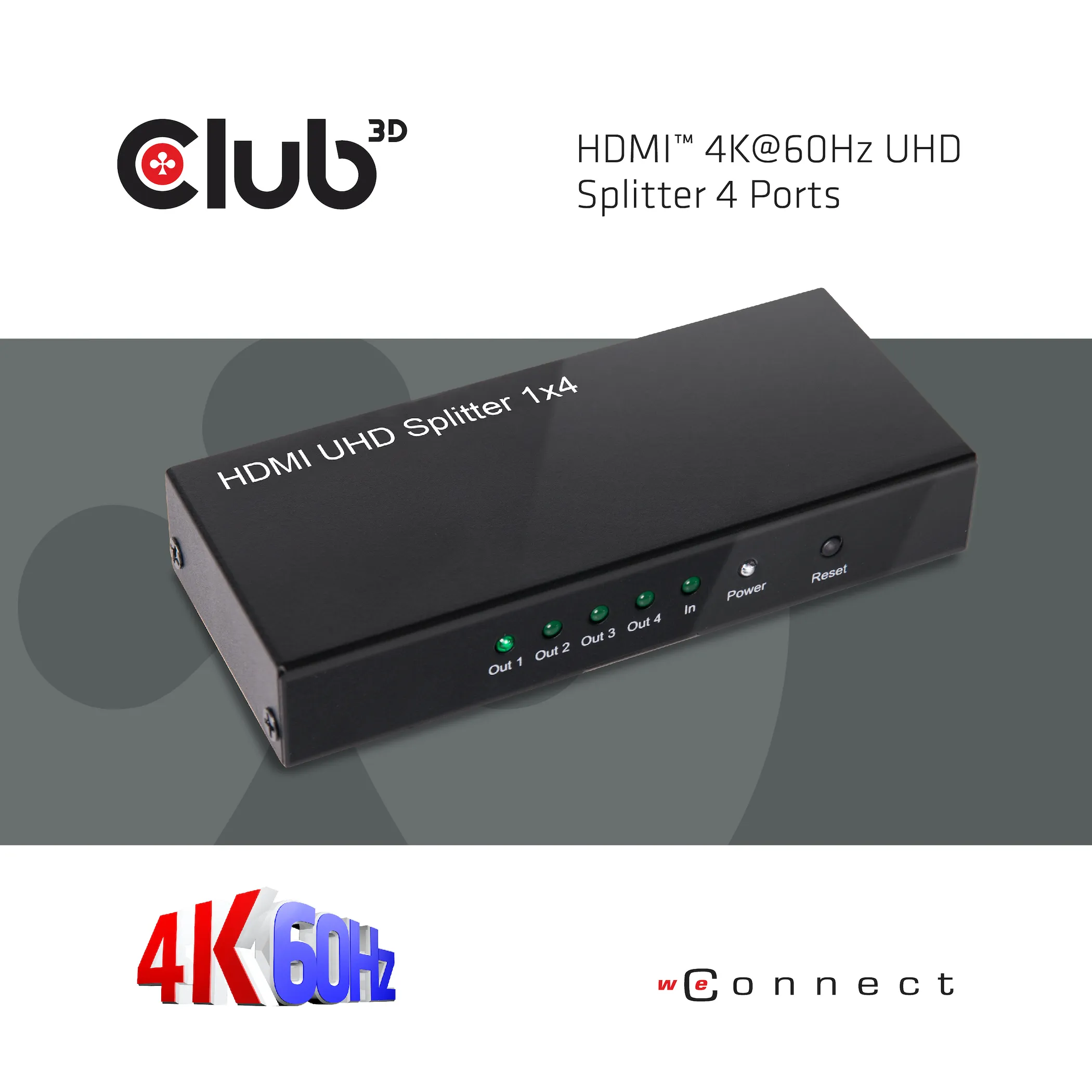 Club 3D 1 - 4 HDMI 2.0 -jakaja, 4K60Hz, Musta
