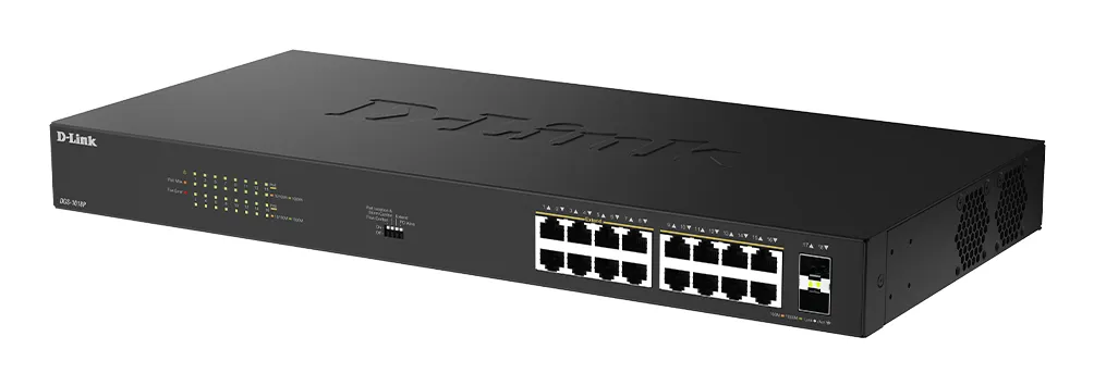 D-Link DGS-1018P/E - hallitsematon Gigabit-verkkokytkin, musta