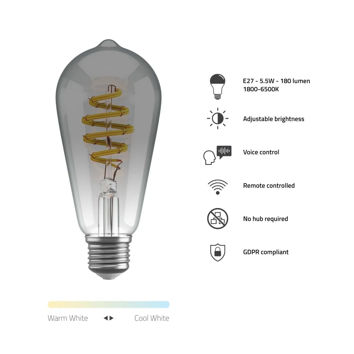Hombli Smart Bulb ST64 CCT Filament (E27), Smokey