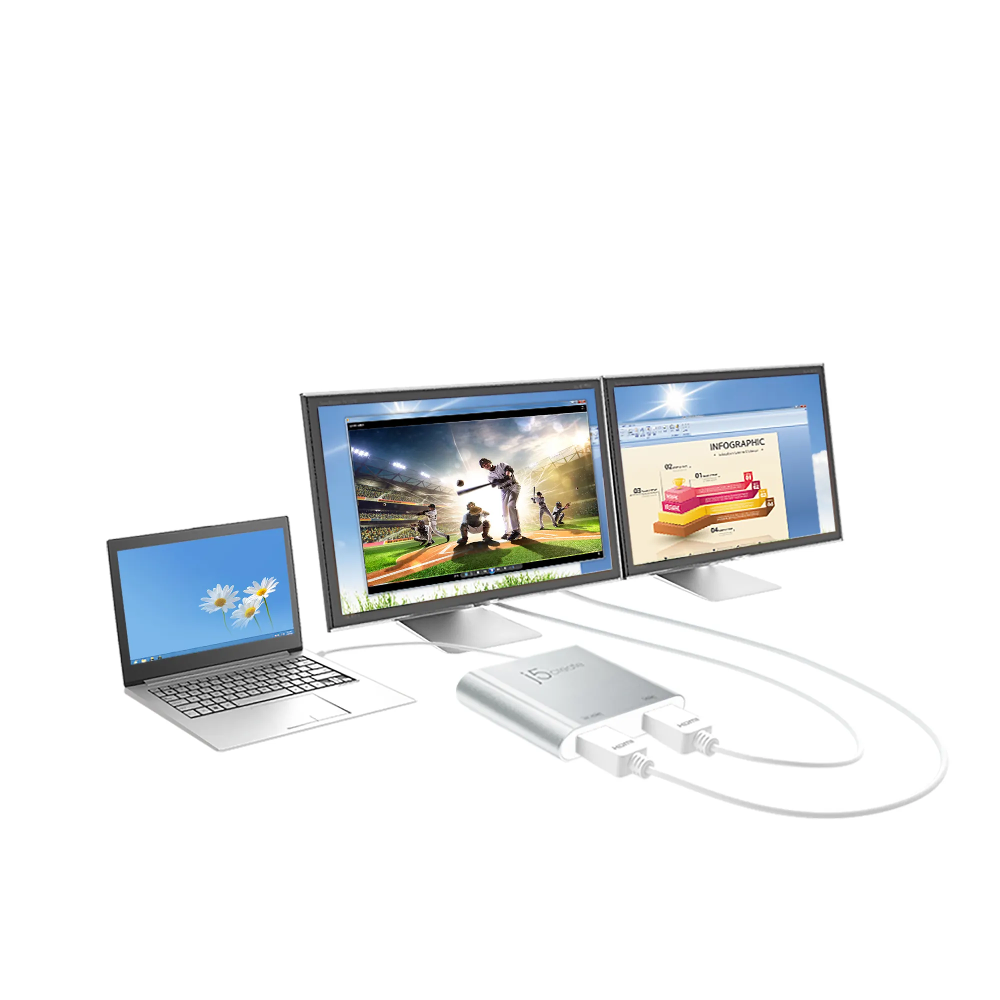 J5 Create USB 3.0 to Dual HDMI Multi-Monitor Adapter - adapter, Grey