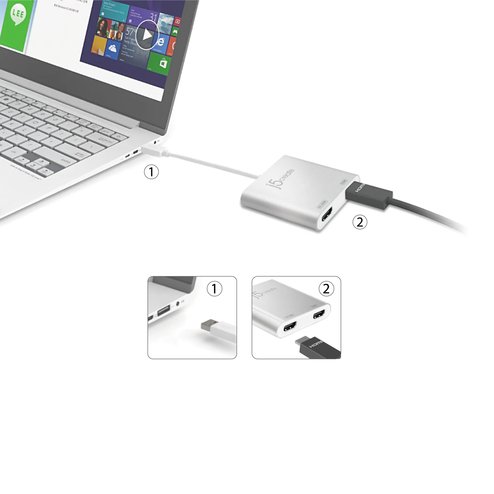 J5 Create USB 3.0 to Dual HDMI Multi-Monitor Adapter - adapter, Grey