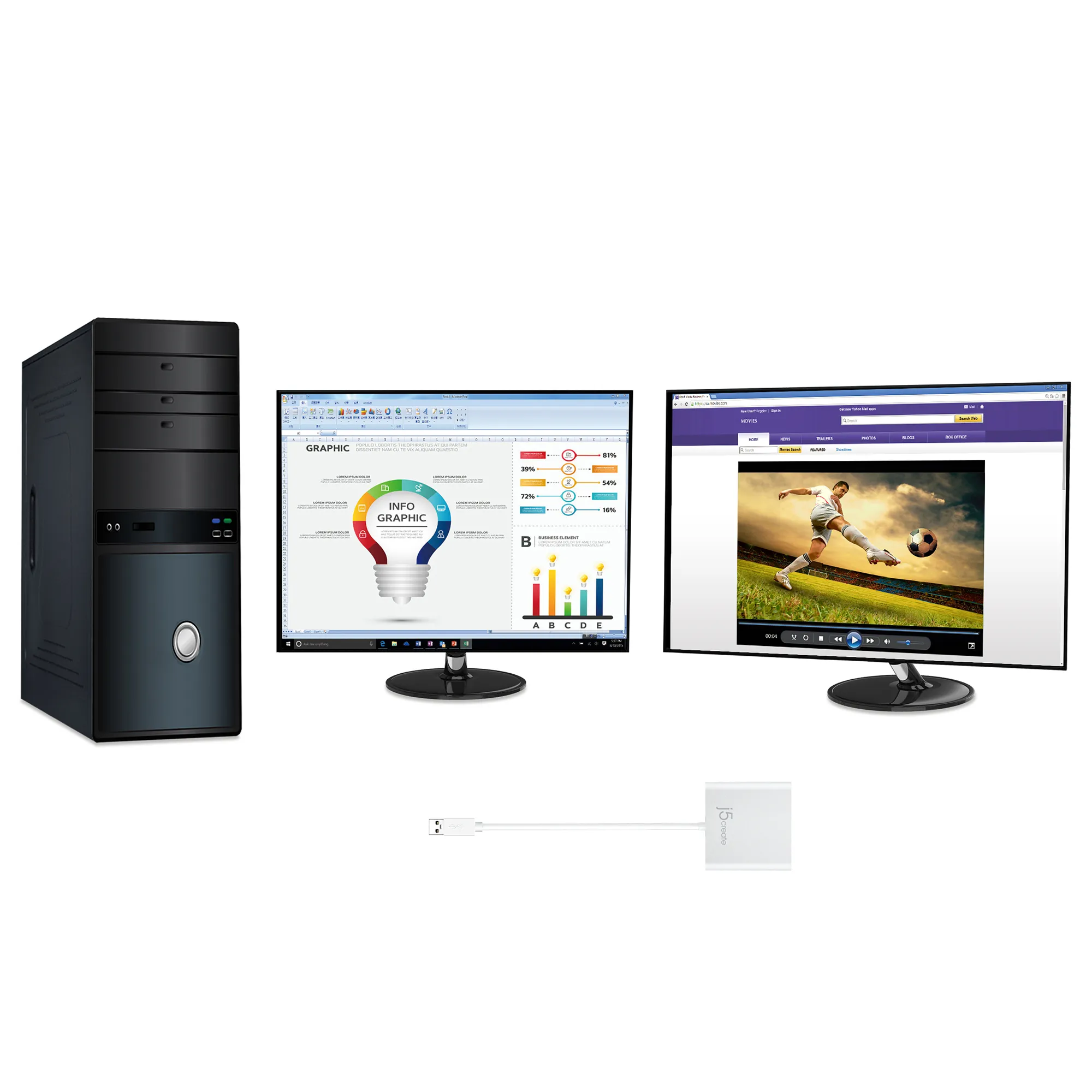 J5 Create USB 3.0 to Dual HDMI Multi-Monitor Adapter - adapter, Grey