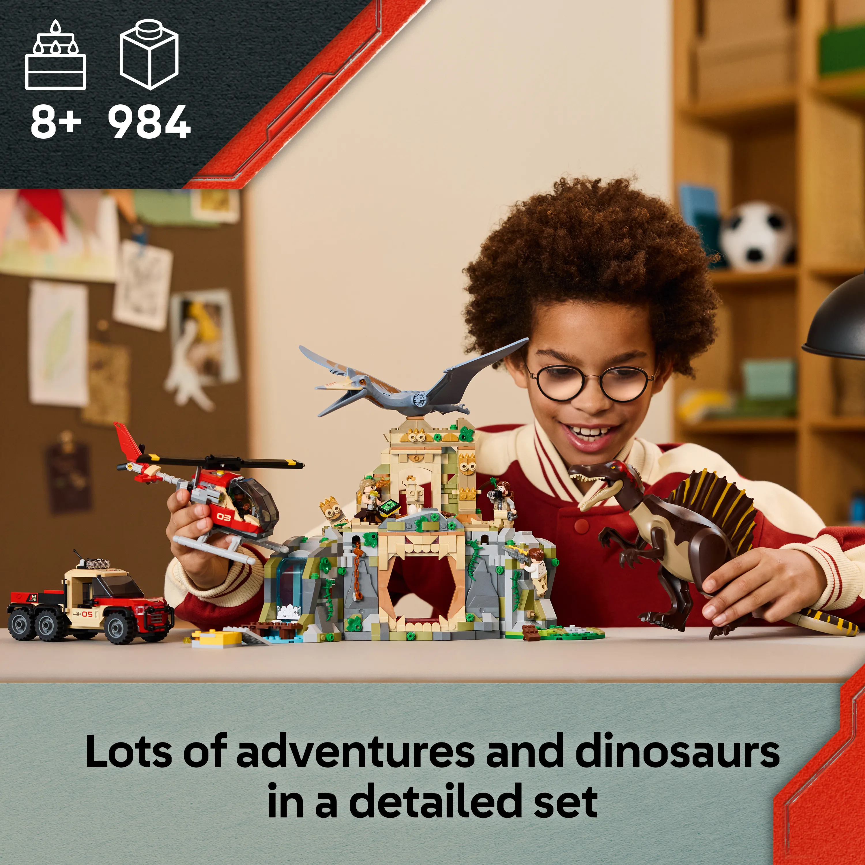 LEGO Jurassic World Spinosaurus och Quetzalcoatlus flykt i luften 76976