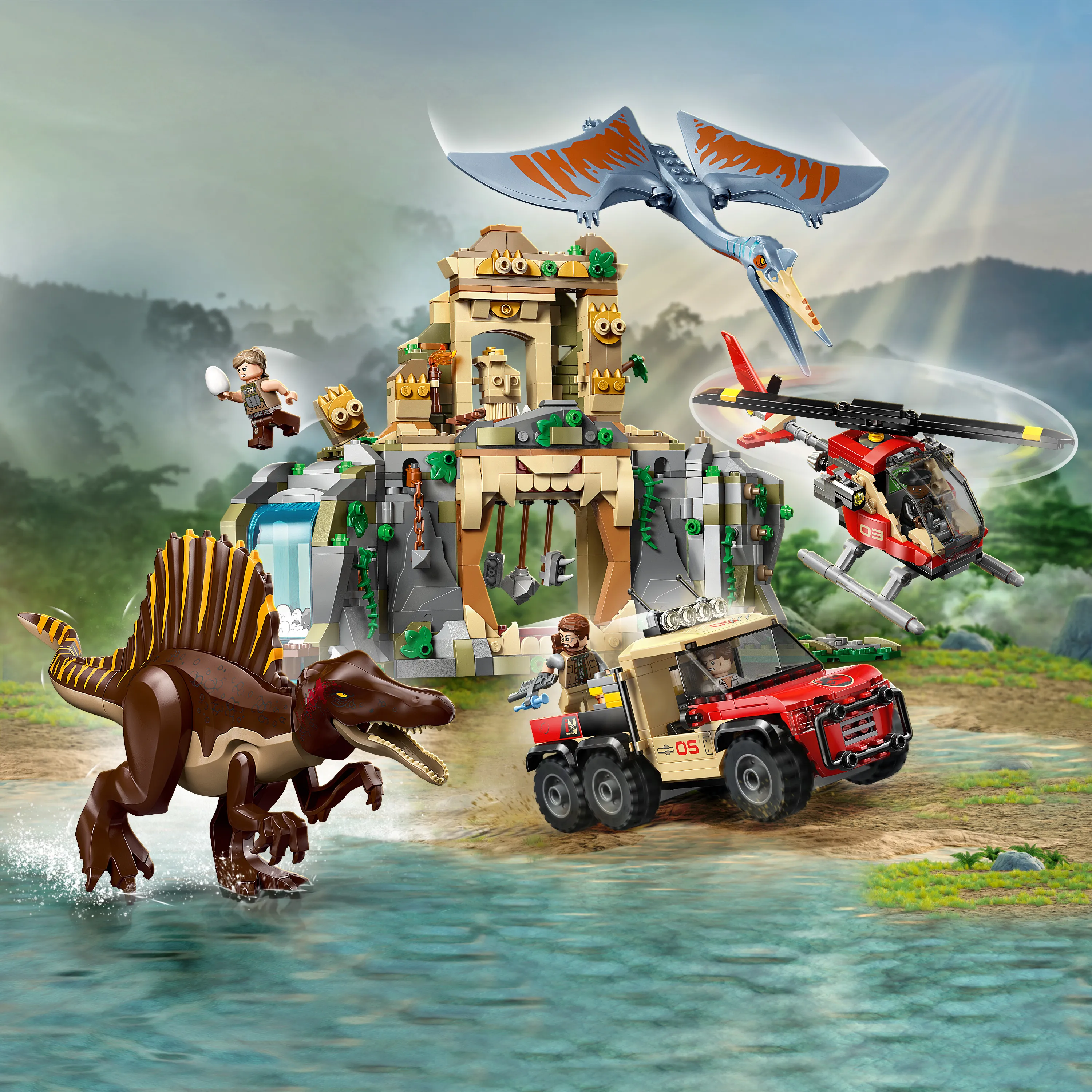 LEGO Jurassic World Spinosaurus och Quetzalcoatlus flykt i luften 76976